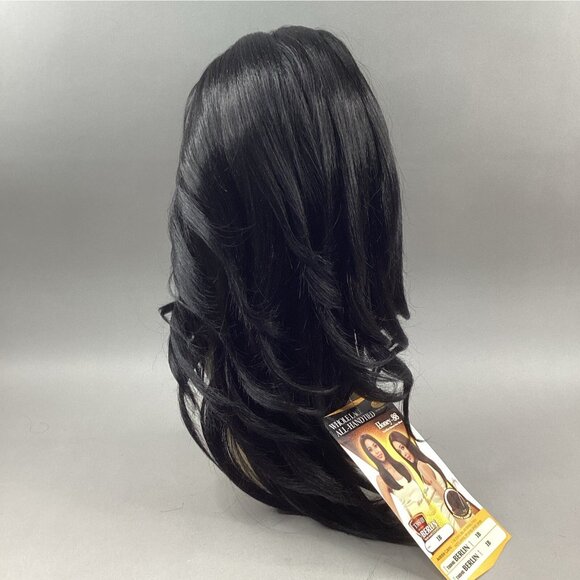 Berlin #1B Off Black Straight Brazilian Human Hair Blend Lace Front Wig - Picture 4 of 11